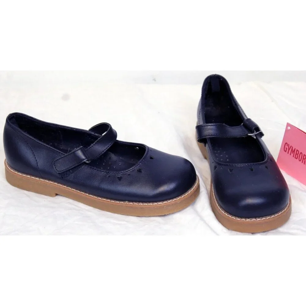 2006/7 Gymboree Bon Voyage Dress Shoes sz 3 Heart Cut outs Navy Blue Mary Janes